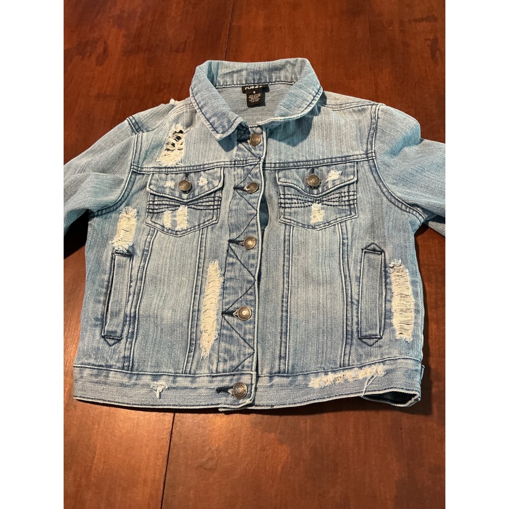 rue21 Distressed Denim Jacket Light Wash Ripped Trucker Cotton Small